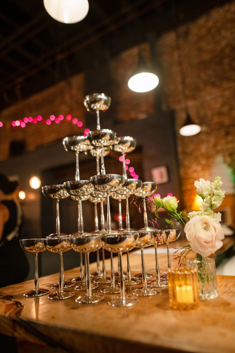 Champagne tower in Lustra stainless steel coupes