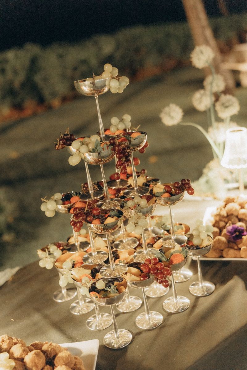 Fresh fruit tower in Lustra stainless steel coupes