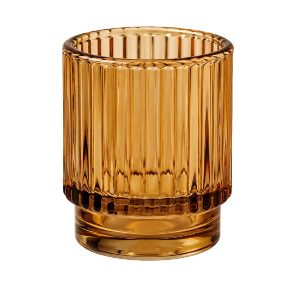 Amber ribbed glass votive